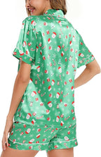 LecGee Womens Silk Satin Pajamas Short Sleeve Loungewear Two-Piece Sleepwear Button-Down Pj Set