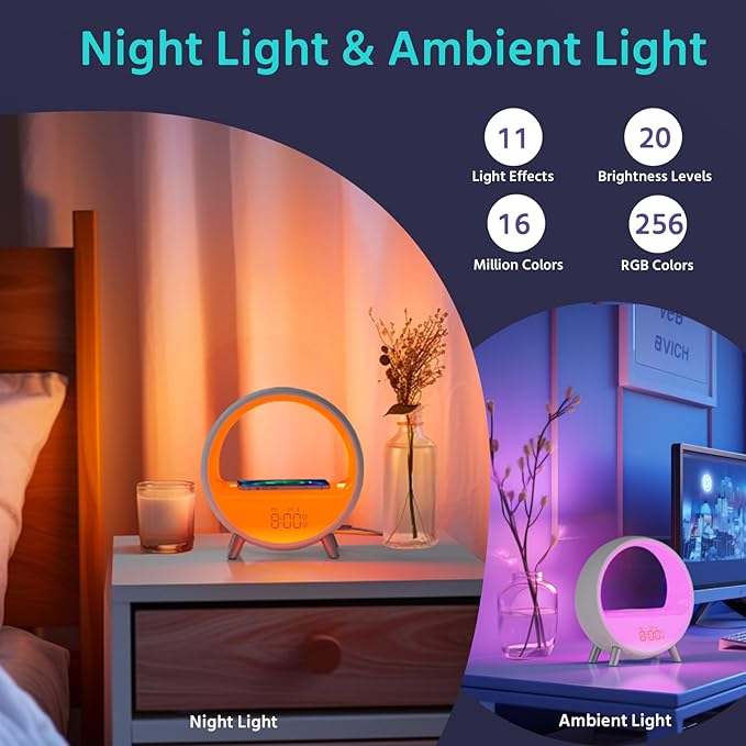 MOMILLA Sunrise Alarm Clock with 15W Wireless Charging Station, Bluetooth Speaker & White Noise Machine - Wake Up Light with Layered Ambient Glow, Sunset Sleep Aid, Zen Gifts for Women, Adults, Teens