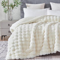 60x80 Inches Ultra-Soft Fuzzy Faux Fur Plush Twin Size Blanket - Thick, Warm Sherpa for Couch, Sofa, Bedroom, Camping - Decorative Blanket for Cozy Warmth, Bubble Ivory White