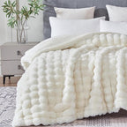 60x80 Inches Ultra-Soft Fuzzy Faux Fur Plush Twin Size Blanket - Thick, Warm Sherpa for Couch, Sofa, Bedroom, Camping - Decorative Blanket for Cozy Warmth, Bubble Ivory White