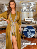 ChiaoLezhee Satin Robe Sets For Women, 2-PC Lightweight Bathrobe, Silk Sleepwear Kimono Bridesmaid Sexy Robes