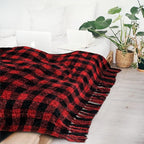 Pavilia Plaid Throw Blanket for Couch & Sofa, Soft Knit Woven Blanket with Tassel, Decorative for Living Room, Buffalo Check Black Red 50x60