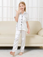 DIPUG 3 Piece Girls Silk Pajamas Set Soft Satin PJs Sleepwear for Comfortable Nights