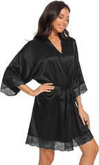 Kihnop Women's Satin Robe Silk Robe Lace Bridal Robes for Bride Bridesmaid Robes Silky Bathrobe Getting Ready Sleepwear