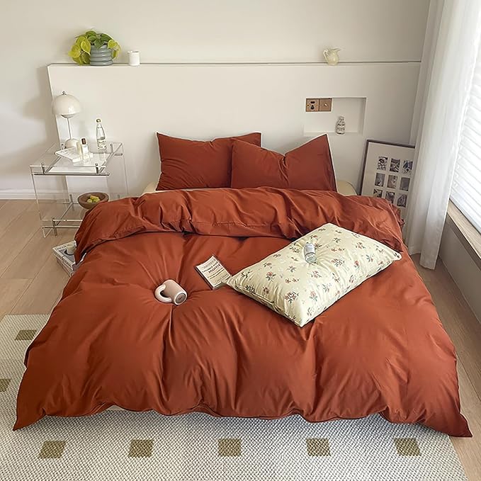 Luxlovery Burnt Orange Comforter Set King Rust Bedding Comforter Set Caramel Caramel Blanket Quilts 3 Piece Cinnamon Color Bedding Set for Women Men King Bed