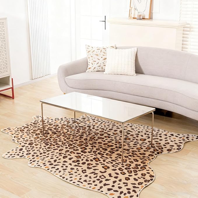 Leopard Rug, Cheetah Print Area Rug 4.6x5.2 Feet Faux Animal Print Skin Carpet for Living Room Bedroom Home Decor