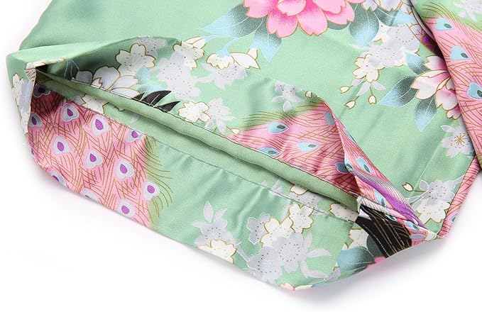 Women's Short Kimono Robes Bride and Bridesmaid Satin Floral Bathrobe Peacock Sleepwear Dressing Gown for Wedding Party