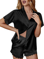 Ekouaer Womens Lace Satin Pajama Set Button Down Pj Shorts Set Bridesmaids Getting Ready Outfits Casual Sleepwear XS-XXL