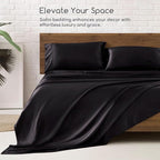 MR&HM Satin Sheets with Elastic Corner Straps, Twin Size 3-Piece Silky Bedding Set, Deep Pocket 15 Inches, Good for Hair & Skin (Twin, Black)