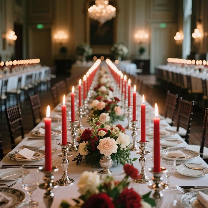 12-Pack Red Taper Candles, 10 Inch Unscented Dripless Candlesticks, Long-Lasting Burn Time of 7-8 Hours, Perfect for Christmas Home Décor Wedding Dinner