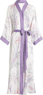 Aensso Long Soft Lightweight Silky Kimonos Robes for Women, Luxury Japanese Floral Womens Kimono Robe