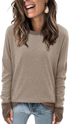 Magritta Women's Long Sleeve Leopard Color Block Tunic Comfy Crewneck T Shirt Tops Black XL