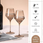 Smokey Sand Wine Glasses Set 6-16oz, Long Stem, Universal Size for White and Red Wine - Hand Blown Smoky Amber Brown Neutral Stemware for Home,Party