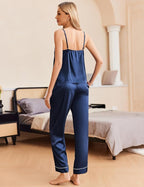 Ekouaer Women Silk Satin Pajamas Sleeveless Pjs Set 2 Piece Summer Loungewear Sleepwear with Pockets S-XXL