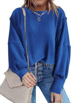 Nirovien Womens Oversized Crewneck Sweatshirt Side Slit Long Sleeve Pullover Slouchy Fit Tops
