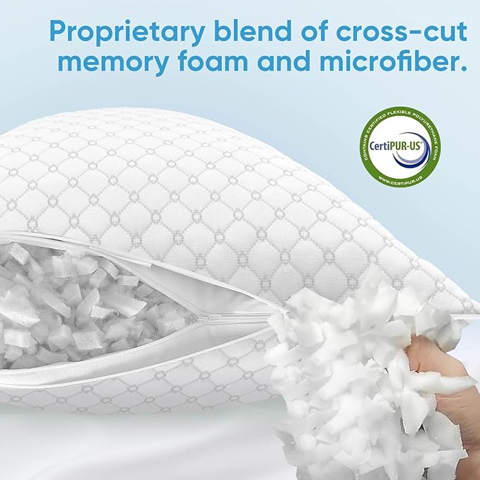 OAISZ Shredded Memory Foam Pillow, Queen Size Cooling Adjustable Firm Bed Pillow for Sleeping, Washable Removable Cover, Ideal for Side, Back & Stomach Sleepers