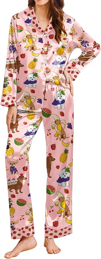 Ekouaer Silk Pajamas for Women Long Sleeve Satin Pajama Set Silky Pj Sets 2 Piece Button Down Loungewear Sleepwear