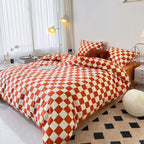 CLOTHKNOW Orange Beige Plaid Full Size Comforter Set 3Pcs Grid Bedding Comforter Sets Terracotta Checker Comforter with 2 x Pillow Cases