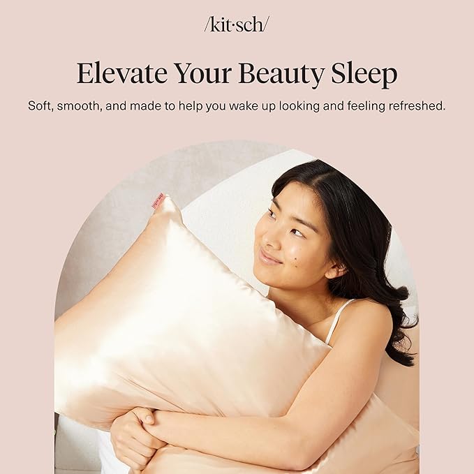 Kitsch Satin Pillowcase with Zipper for Hair & Skin - Softer Than Silk Pillow Cases, Smooth Cooling Satin Pillow Case, Wrinkle-Free, Machine Washable - King Size Satin Pillow Case 19x36 - Champagne