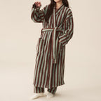 Oplxuo Women's Fuzzy Fleece Robe Long Striped Plush Bathrobe Warm Thick Fluffy Oversized Loungewear Maxi Robes with Pockets