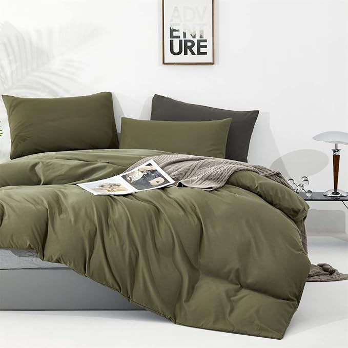 Luxlovery Olive Green Comforter Set King Army Green Bedding Comforter Set Modern Stylish Avocado Blanket Quilts Breathable Bedding Set Women Men Adults
