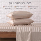 MR&HM Satin Bed Sheets, Full Size Sheets Set, 4 Pcs Silky Bedding Set with 15 Inches Deep Pocket for Mattress (Full, Champagne Striped)