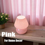 jonong Bedside Lamp Glass Striped Mushroom Table Lamp with 3 Color Modes LED Small Decorative Table Lamp for Gift Present,Suit for Bedroom, Living Room, Home Decor, Baby, Kids, Women (Pink)