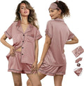 WJing Yi Jia 5Pcs Womens Soft Satin Pajama Set XS-4XL Button-Down Silk Pajamas Floral Sleepwear Bridal Pjs Lounge Pj Sets