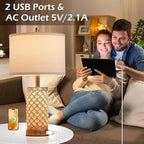 SAIWEYA Crystal Table Lamps Modern 3-Way Dimmable Bedside Lamp with 2 USB Ports & AC Outlets for Living Room Bedroom Nightstand Lamp Night Light (Rose Gold-2 Pack 24In)