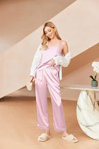 Ekouaer Women Silk Satin Pajamas Sleeveless Pjs Set 2 Piece Summer Loungewear Sleepwear with Pockets S-XXL