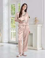 Ekouaer Satin Pajama Set for Women Short Sleeve Silky Pjs 2 Piece Lounge Sets Soft Comfy Sleepwear Loungewear S-XXL