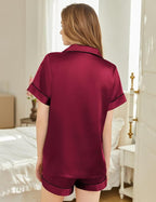Silk Pajamas for Women Short Sleeve Sleepwear Soft Button Down Loungewear 2 Piece Satin Pjs Shorts Set S-XXL