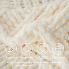 Battilo Cream Chunky Knit Throw Blanket for Couch, Super Soft Chenille Throw Blanket Cozy Warm Thick Ivory White Cable Knitted Blanket for Sofa, Bed, Living Room, 50"x60"