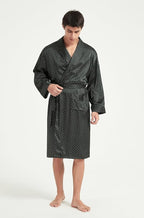 Men's 100% Mulberry Silk Long Robe Kimono Paisley Print Bath Robe, Heavy Silk 19 Momme Dressing Gown