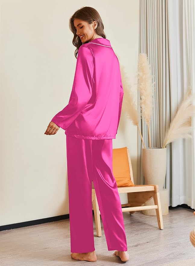 Ekouaer Pajamas For Women Set Silk Pjs 2 Piece Satin Sleepwear Long Sleeve Button Down Lounge Sets With Pant