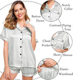 LecGee Womens Silk Satin Pajamas Short Sleeve Loungewear Two-Piece Sleepwear Button-Down Pj Set