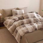 Luxlovery Gingham Khaki Comforter Set Queen Checkered Bedding SetWomen Men Bedding Grid Bedding Set Fluffy Soft Cottagecore Khaki and Cream Coffee Blanket Quilts with 2 Pillowcases