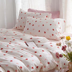 Nayoroom Heart Duvet Cover Set Queen Size Red Pink Hearts Printed on White Bedding Set for Kids Girls 3 Pcs Soft Lightweight Breathable Microfiber Comforter Cover with Zipper Closure