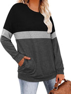 Magritta Women's Long Sleeve Leopard Color Block Tunic Comfy Crewneck T Shirt Tops Black XL