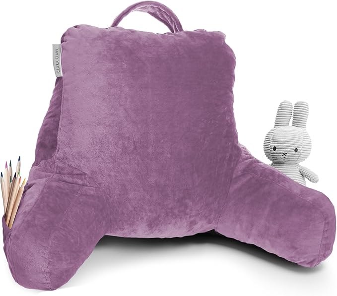 Clara Clark Reading Pillow for Kids & Teens with Shredded Memory Foam, Backrest Pillows for Reading Watching and Gaming, Use on The Couch, Bed, Floor, Adjustable Support, Washable Cover Lavender Dream