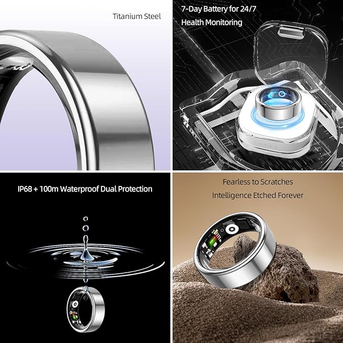 Smart Ring for Women&Men-Activity/Sleep/Heart Rate/HRV/Stress/Women's Health Tracker-IP68 Waterproof/Wearable-No Subscription Fee Required-Compatible with iPhone &Android