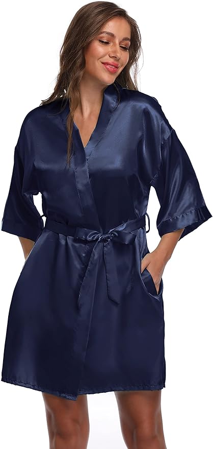Women's Satin Short Robe Bridesmaid Bride Wedding Party Robes Silky Sleepwear Loungewear