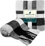 PAVILIA Plaid Blanket, Soft Throw Blanket for Couch Sofa, Knit Chenille Throw Blanket for Twin Size Bed, Living Room Decor Woven Knitted Decorative Blanket, White Black Gray Buffalo Check 60x80in
