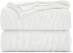 Longhui bedding Ivory White Cotton Cable Knit Throw Blanket for Couch Sofa Chair Bed Home Decorative, 60 x 80 Inch Woven Throw Blankets with a Washing Bag Silk Bow Tie Package