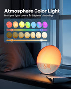 Sunrise Alarm Clock for Heavy Sleepers, Wake Up Light with Sunrise/Sunset Simulation, Dual Alarms & Natural Sounds, Snooze & Sleep Aid, FM Radio, 7 Colors Night Light for Bedroom, Ideal for Gift