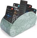 QIELIZI Remote Control Holder, PU Leather Remote Caddy Desktop Organizer with 5 Spacious Compartments for TV Remotes/Media Controllers/Office Supplies (1-Carved Green