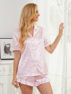 Silk Pajamas for Women Satin Womens Pajama Sets Short Sleeve Set 2-Piece Sleepwear