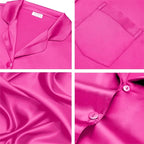 SWOMOG Long Sleeve Pajamas Set Silk Satin Sleepwear Button Down Pjs Loungewear with Pocket