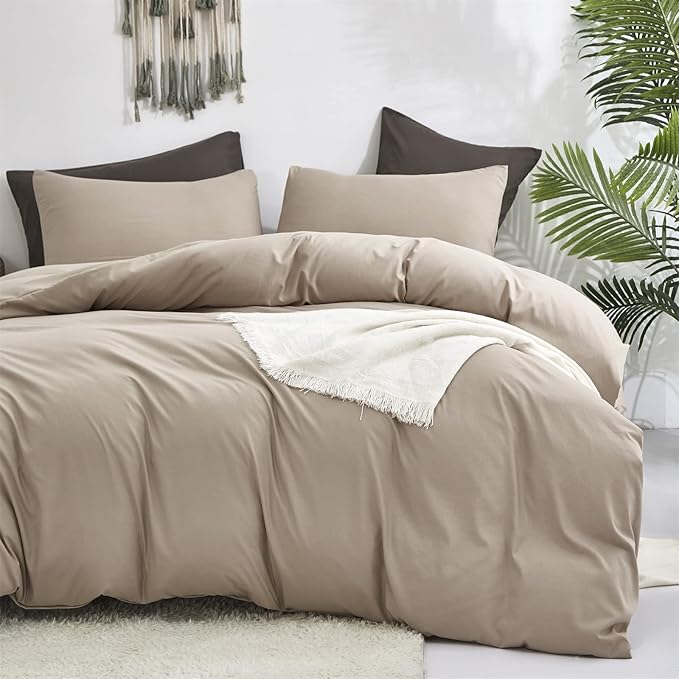 Luxlovery Khaki Comforter Set Twin Cream Coffee Bedding Set Minimalist Bedding Set Solid Dark Champagne Blanket Quilts Modern Ultra Soft Breathable Taupe Color Comforter Set