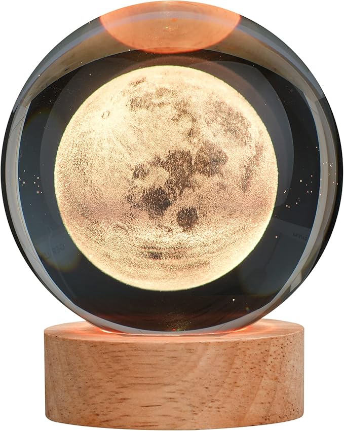 Large Crystal Ball 3D Moon Lamp Balkwan, Crystal Lamp 16 Color Changing Night Light with Remote Control for Bedroom Decor, Ideal Birthday Gift for Teens Boys and Girls, Moon Model